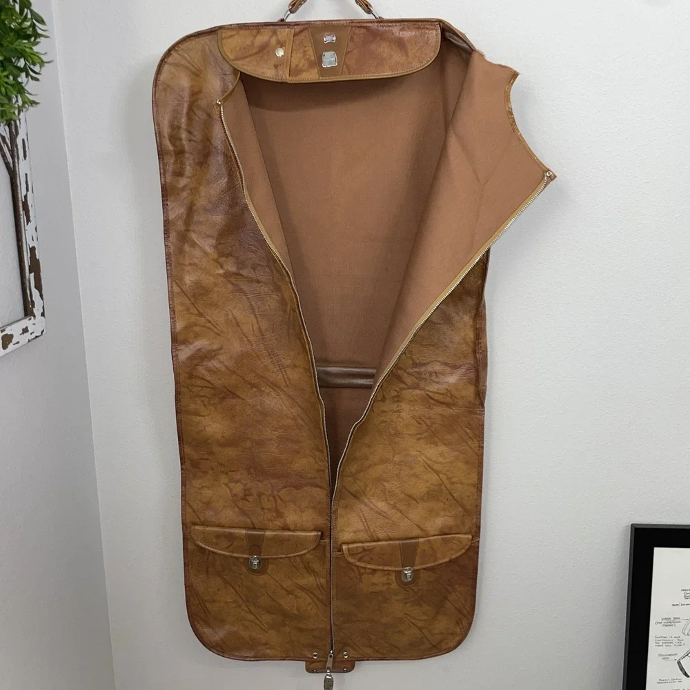 Vintage AMERICAN TOURISTER Luggage Garment Suit‎ Bag Faux Brown Leather